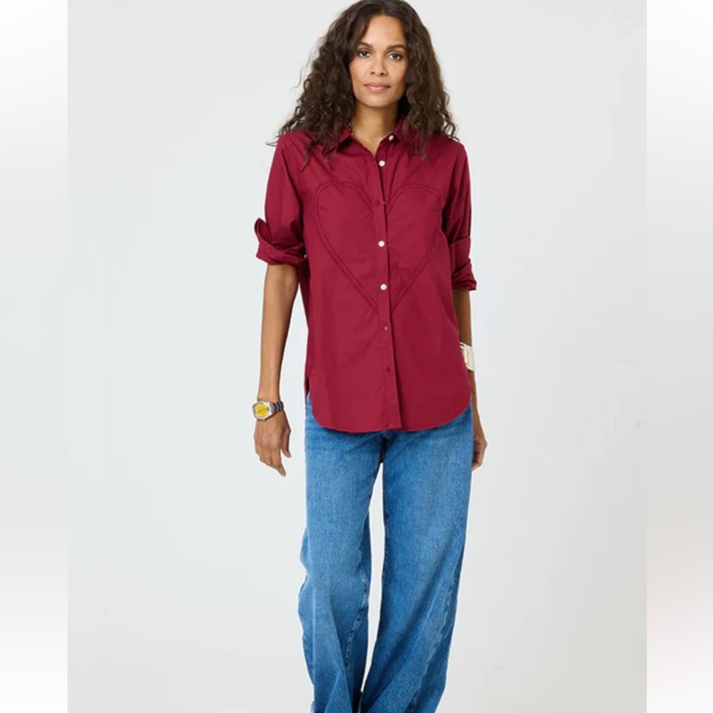 Kerri Rosenthal NWT Mia Button Down Shirt Max Heart Burgundy Sz Small Preppy - Picture 2 of 12